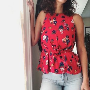 Zara Floral Open back tie blouse Size Small